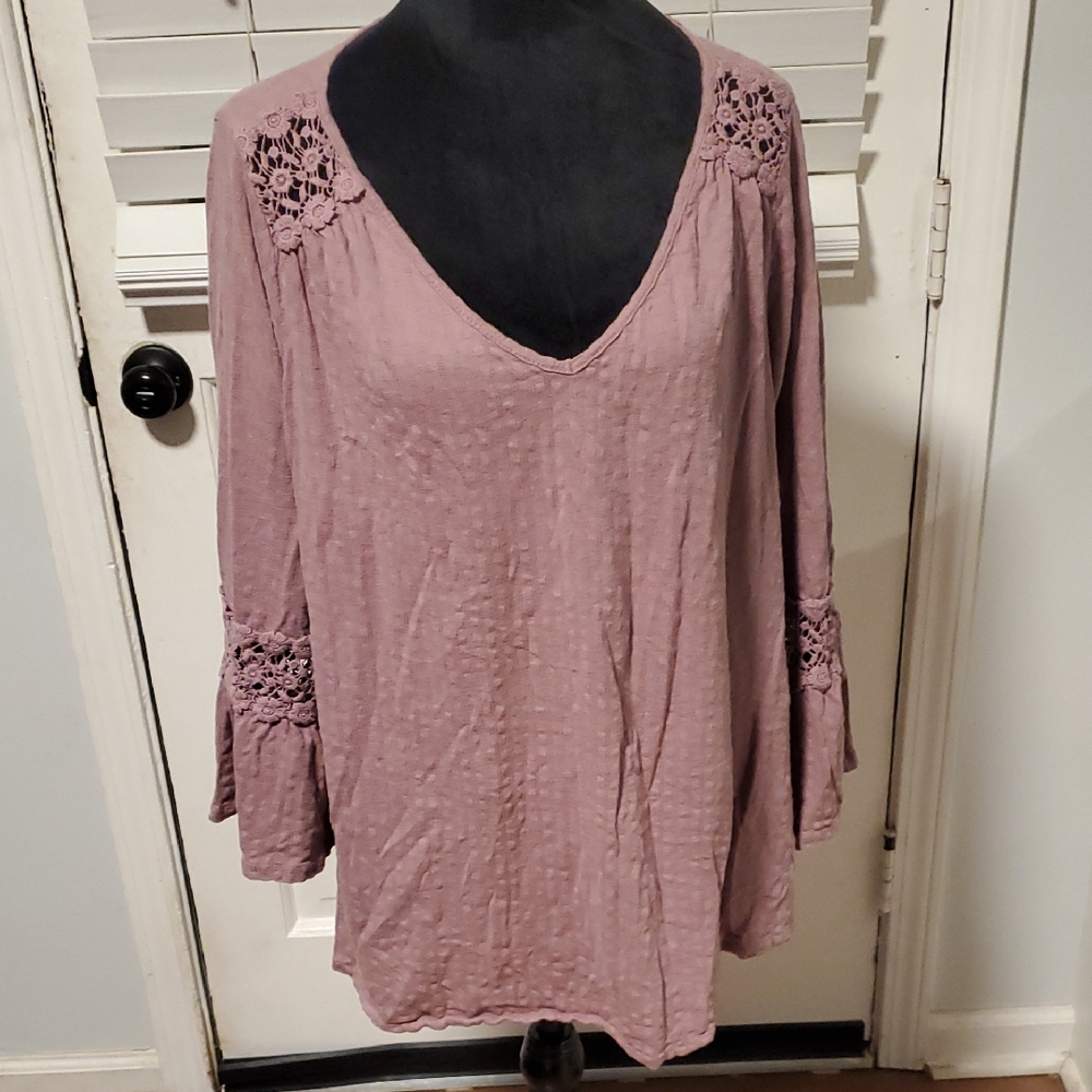 Sonoma Women's Dusty Rose Lace Accent Blouse